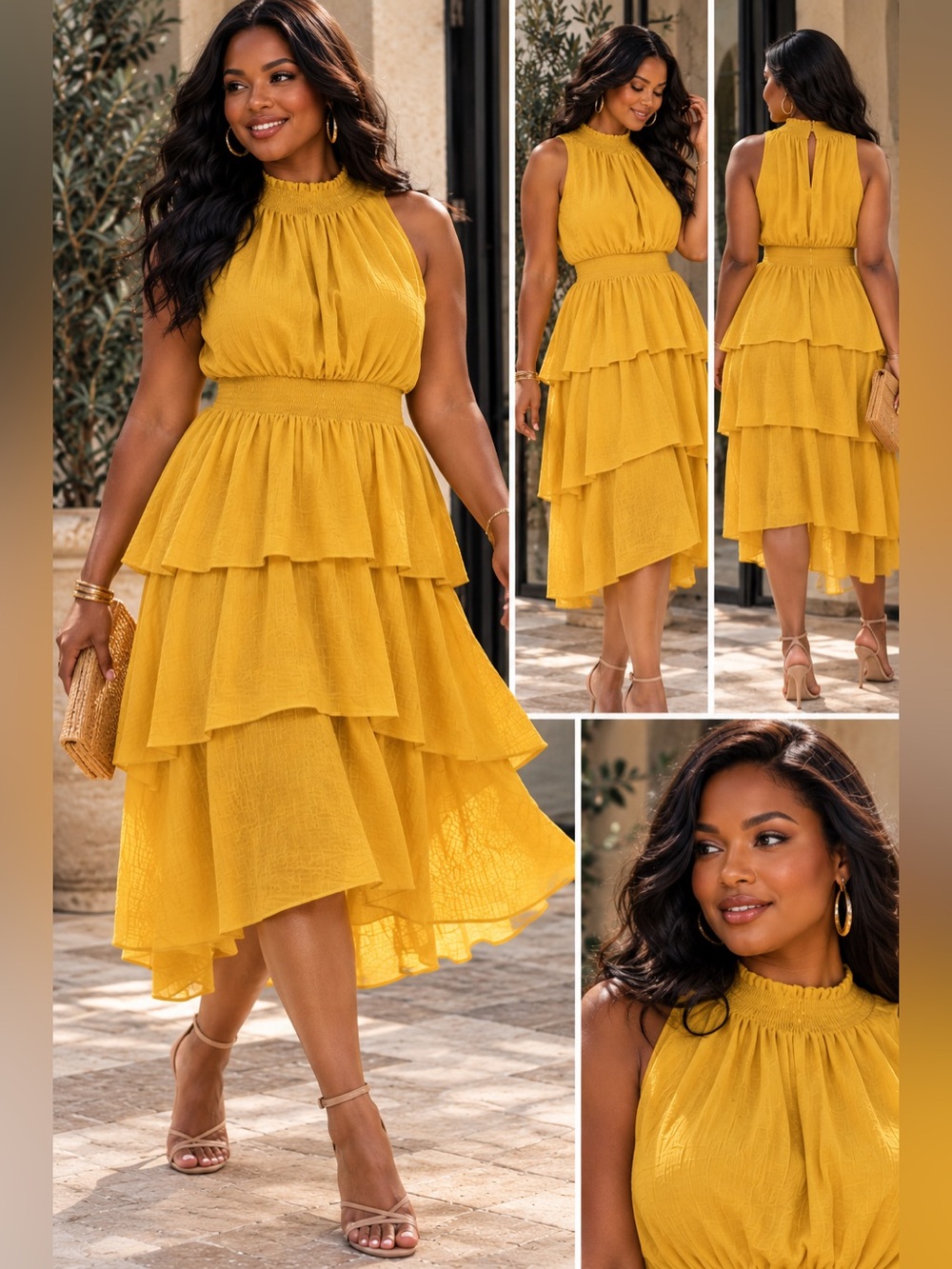 Rachel Rachel Roy XXL Mustard Yellow Tiered Ruffle Maxi Dress